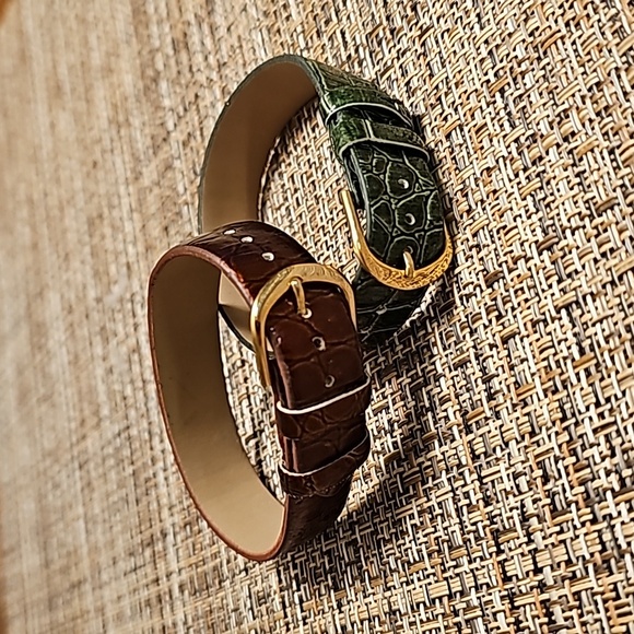 Set of 2 Faux Leather Replacement Watch Bands - Green and Brown - Picture 1 of 3